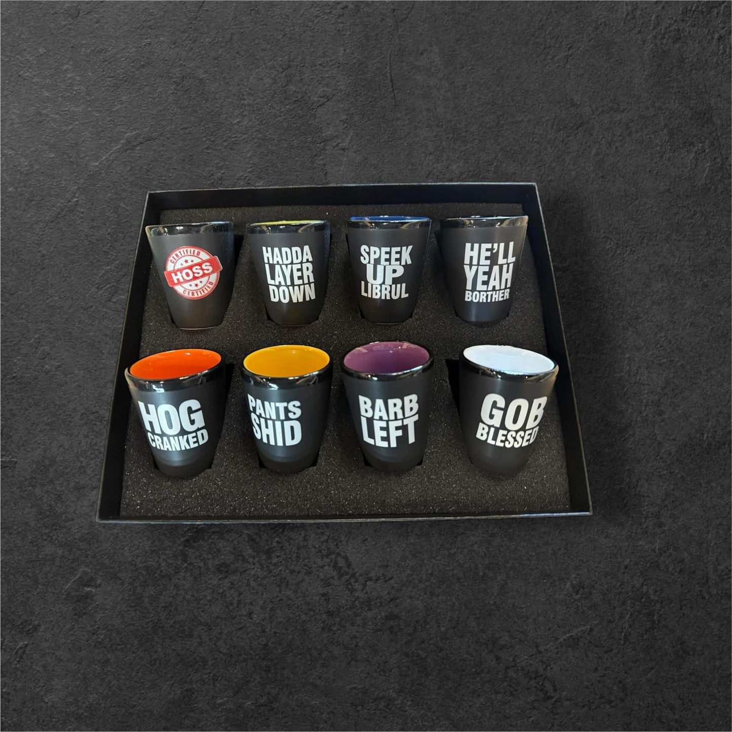 Ceramic Matte Black Shot Glass with Colorful Interior {SET of 8}