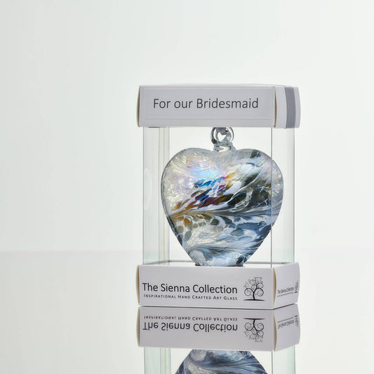Friendship Heart Glass Onament - For Our Bridesmaid - Pastel Silver