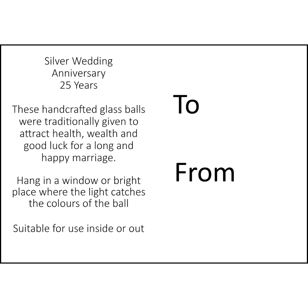 Friendship Ball Glass Onament - 25th Wedding Anniversary - Silver