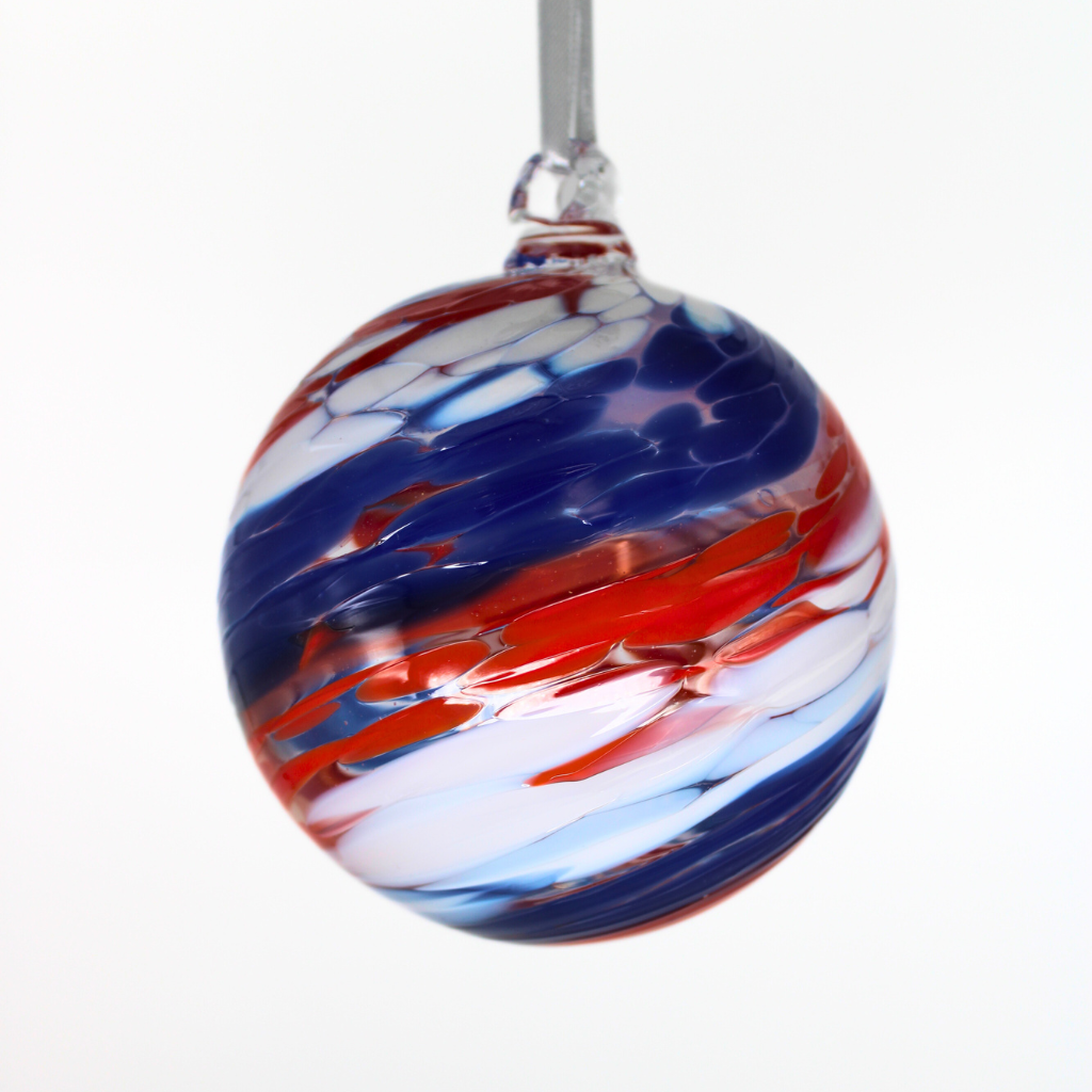 Friendship Ball Glass Onament - Red, White and Blue