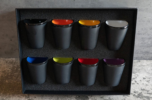 Ceramic Matte Black Shot Glass with Colorful Interior {SET of 8}