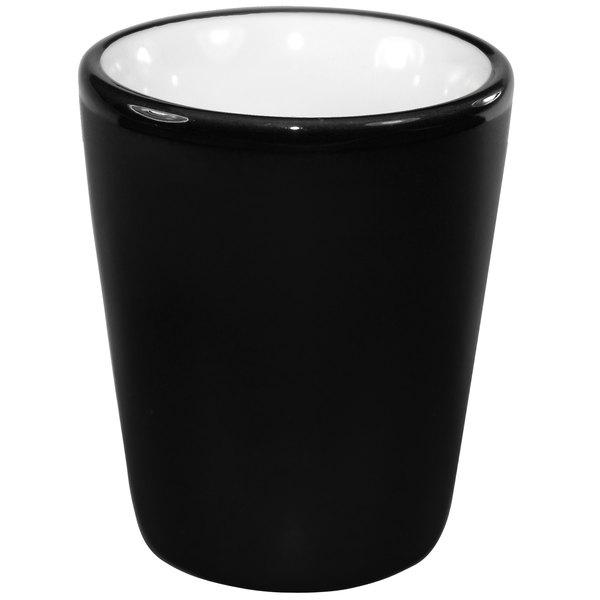 Ceramic Matte Black Shot Glass with Colorful Interior {Firefighter Thin Red Line Sheild}