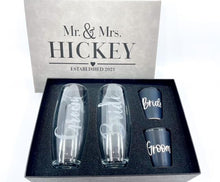Load image into Gallery viewer, Bride &amp; Groom Champagne/Shot Glass Set